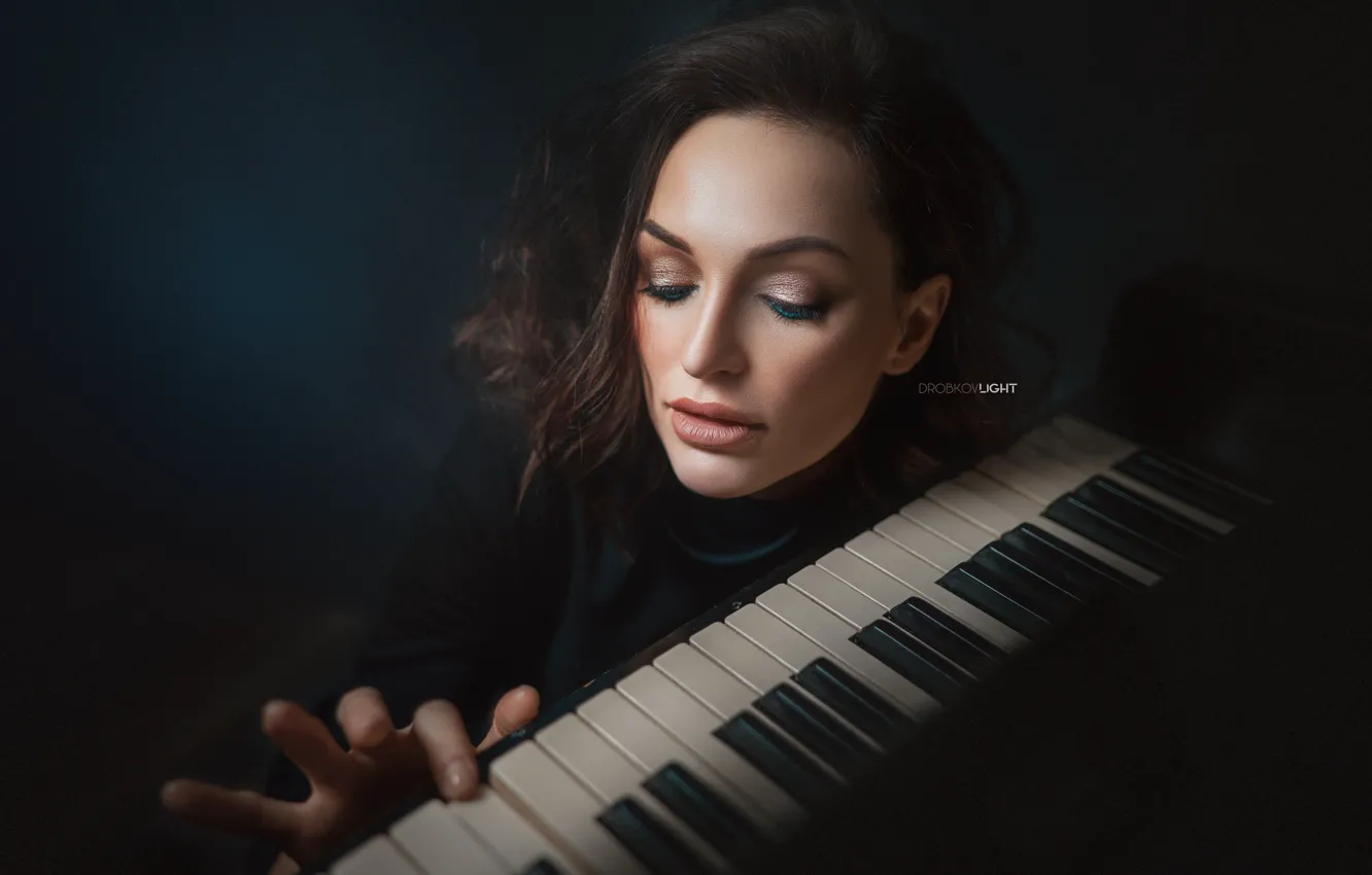 Photo wallpaper pose, Girl, brunette, keys, piano, Alexander Drobkov-Light, Galina Golembiowska