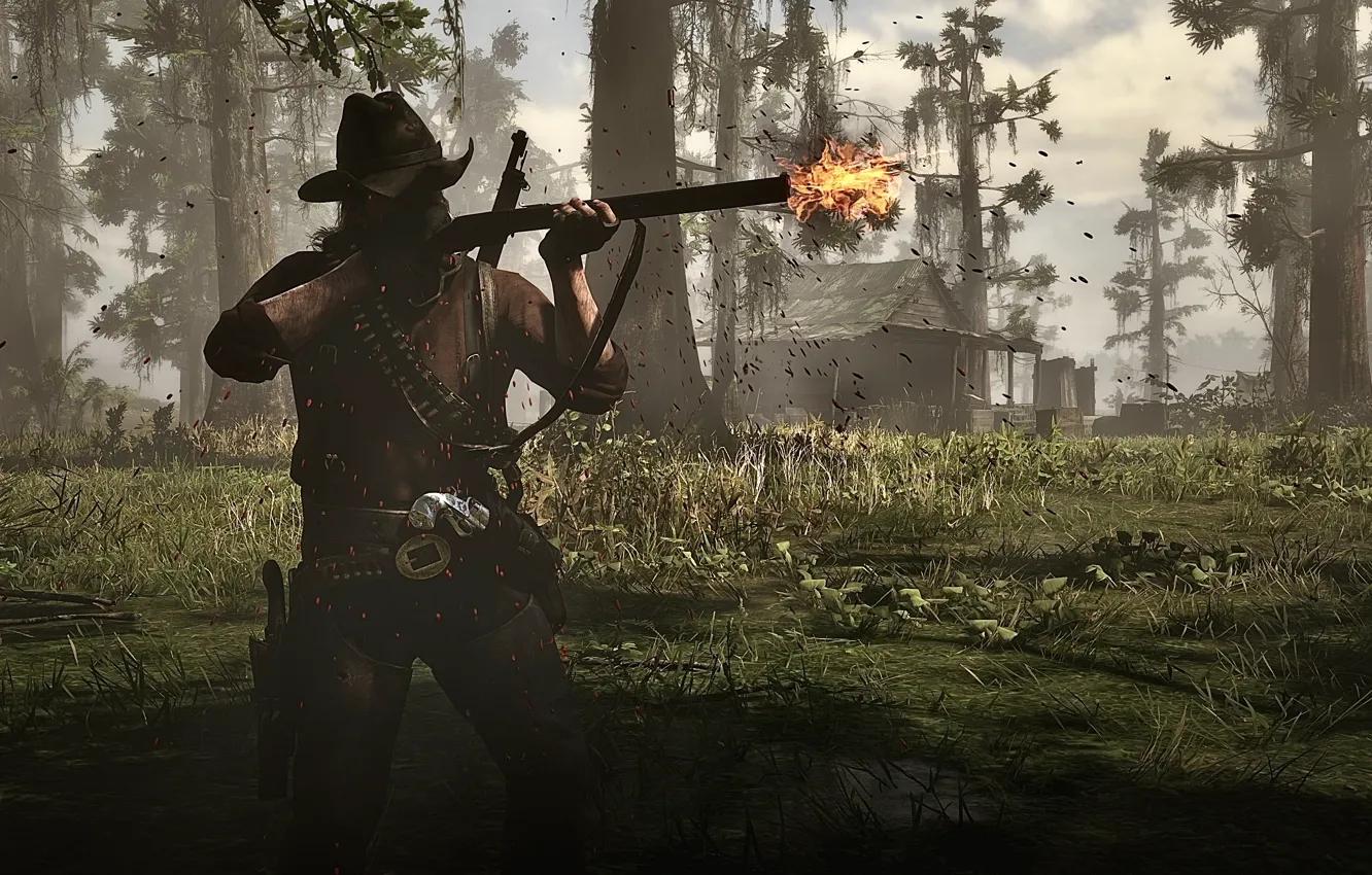 Photo wallpaper HDR, gun, game, John, shot, John Marston, UHD, Red Dead Redemption 2