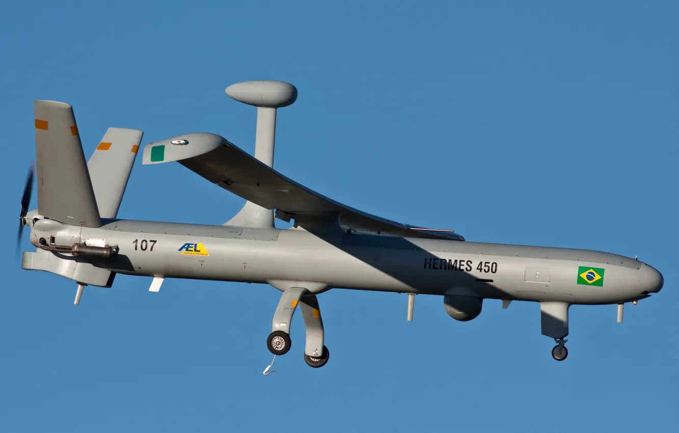 Photo wallpaper flag, unmanned aerial vehicle, Brazil, Hermes 450, drone, Hermes, VANT
