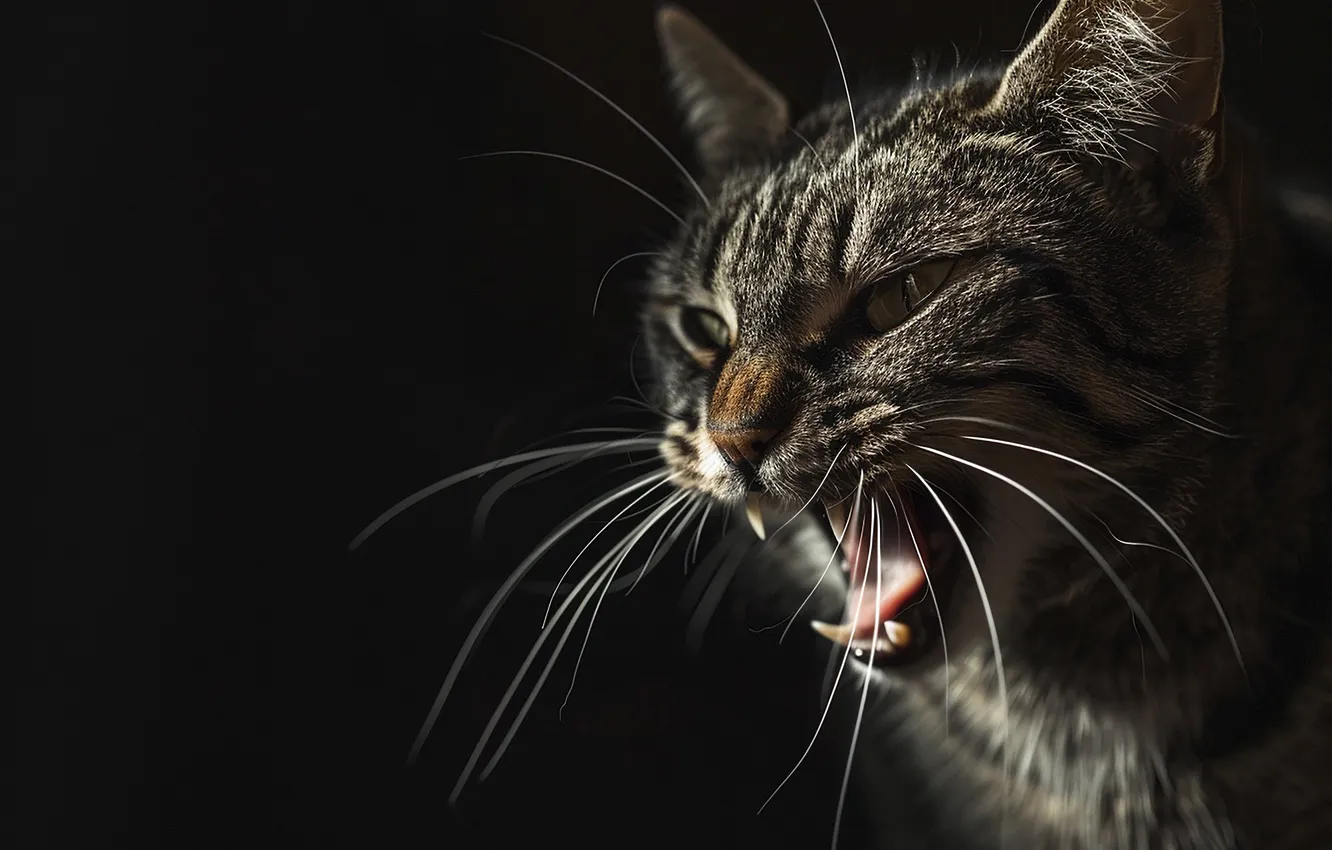 Photo wallpaper language, cat, cat, mustache, look, pose, grey, mouth
