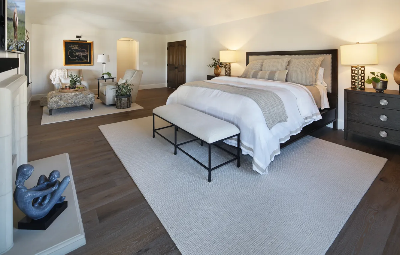 Photo wallpaper design, photo, lamp, bed, interior, bedroom