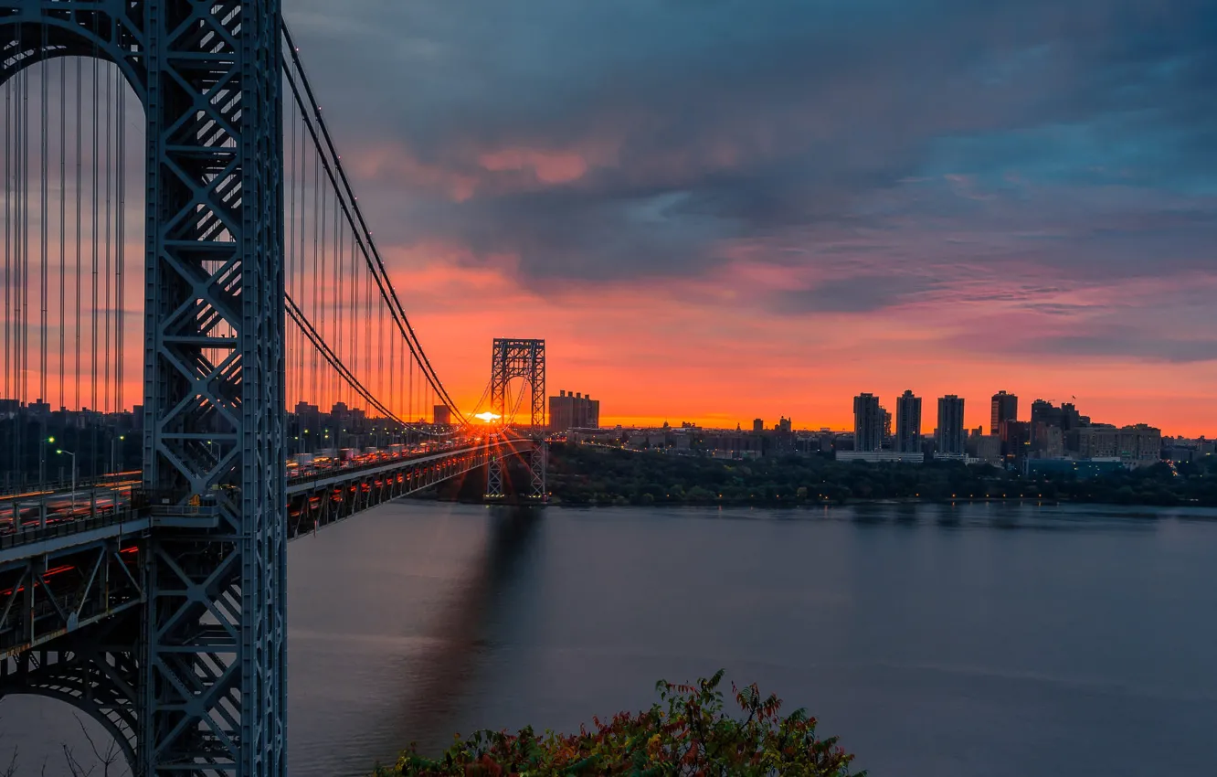 Photo wallpaper road, sunset, river, view, New York, Manhattan, Manhattan, New York City