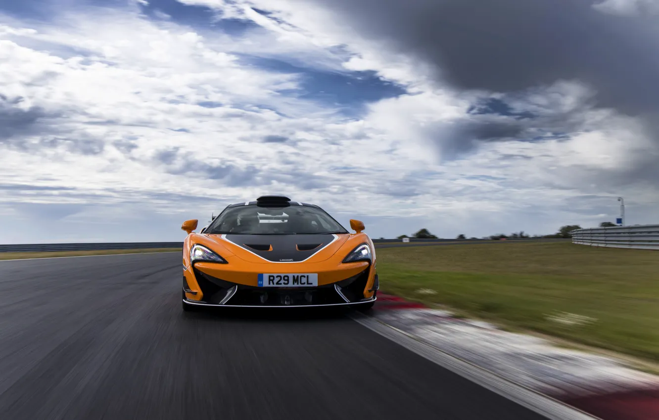 Photo wallpaper coupe, McLaren, front, track, 2020, V8 twin-turbo, 620R, 620 HP