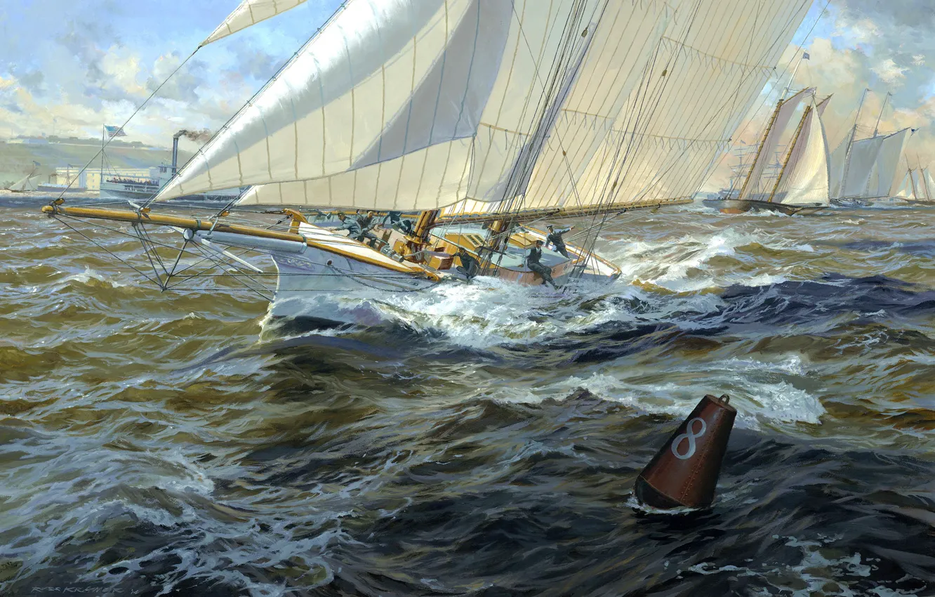 Photo wallpaper sea, sport, sail, art regatta, yacht. wave