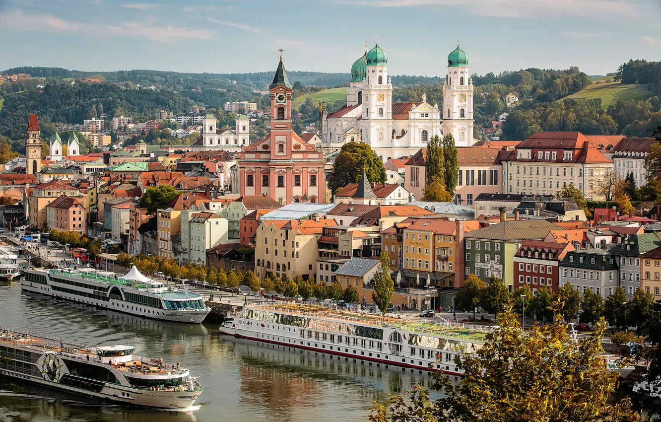 Photo wallpaper river, Bayern, Church, The Danube, Saint Paul, Passau