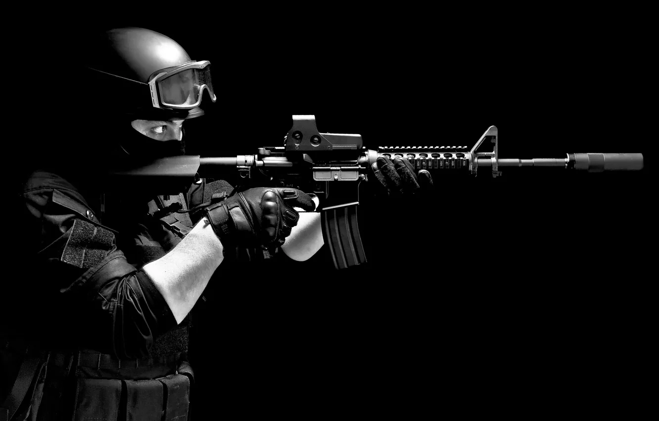 Photo wallpaper weapons, background, soldiers