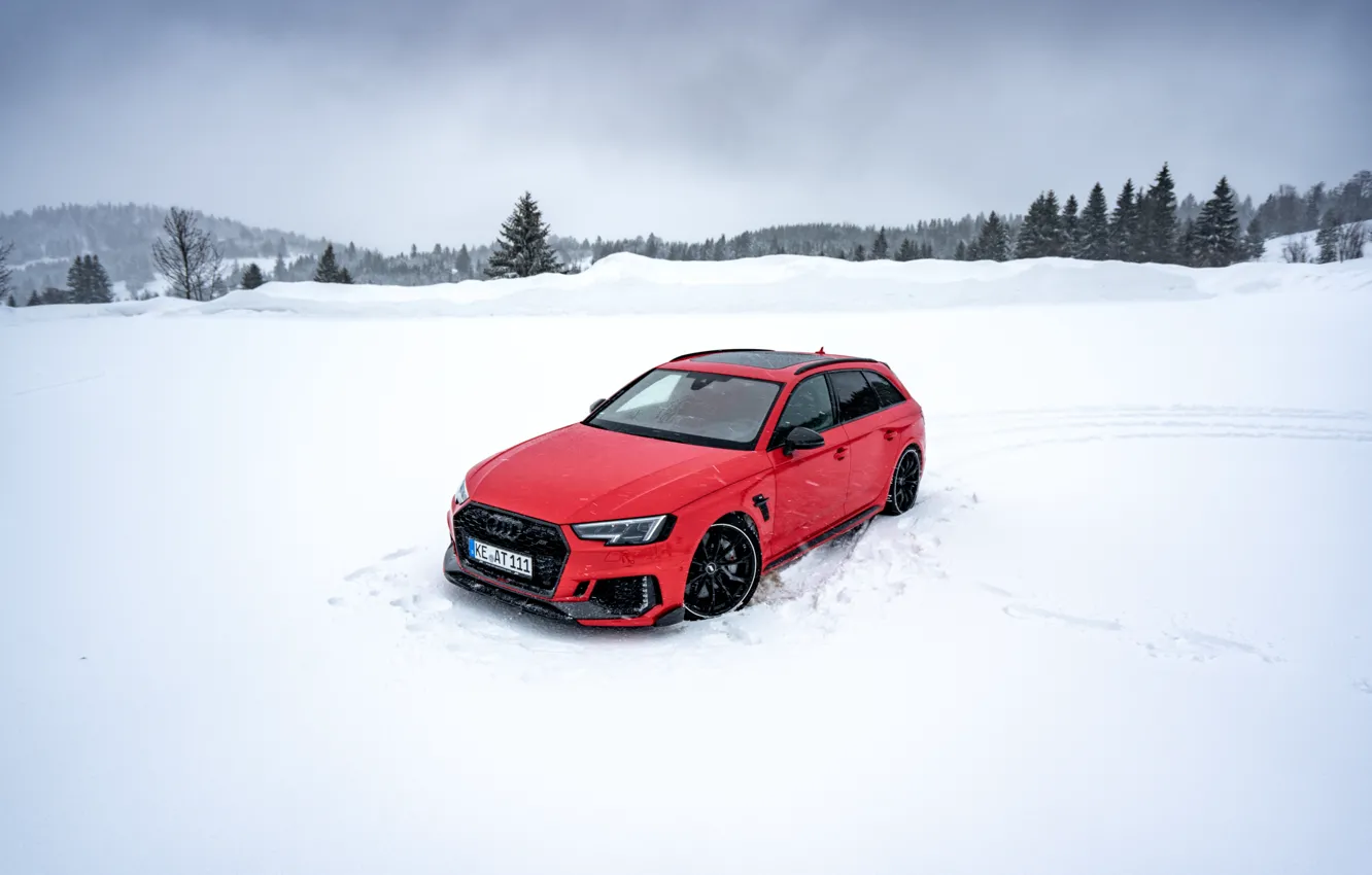 Photo wallpaper Audi, Red, Snow, Tuning, ABBOT, Forest, Audi RS4, RS4+