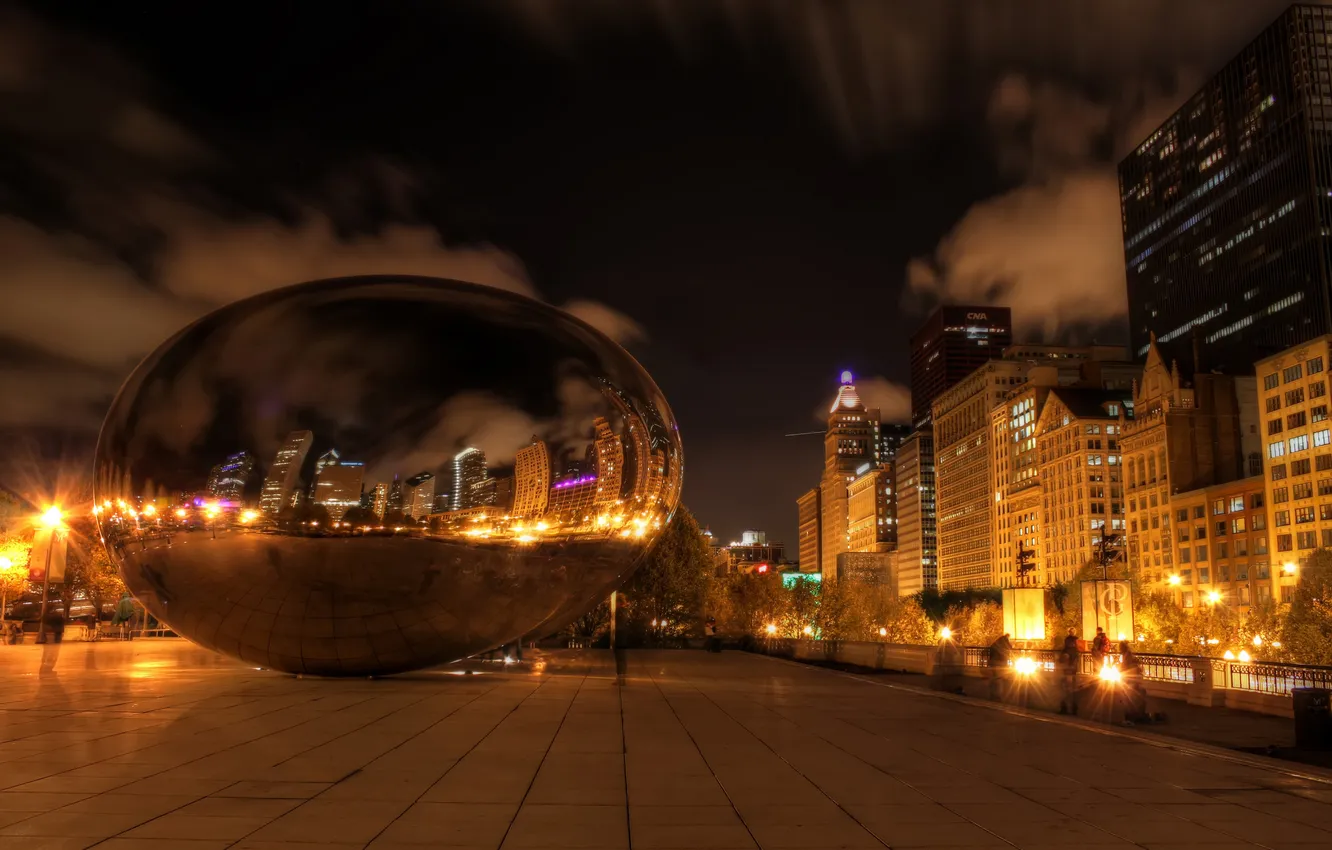 Photo wallpaper night, the city, home, Chicago, USA, Illinois, Milenium Park