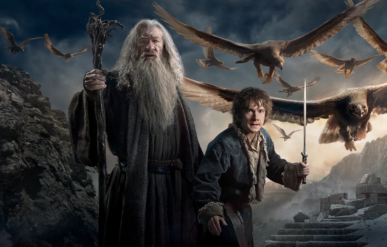 Photo wallpaper Baggins, Gandalf, Ian McKellen, Martin Freeman, Year, Movie, Film, 2014