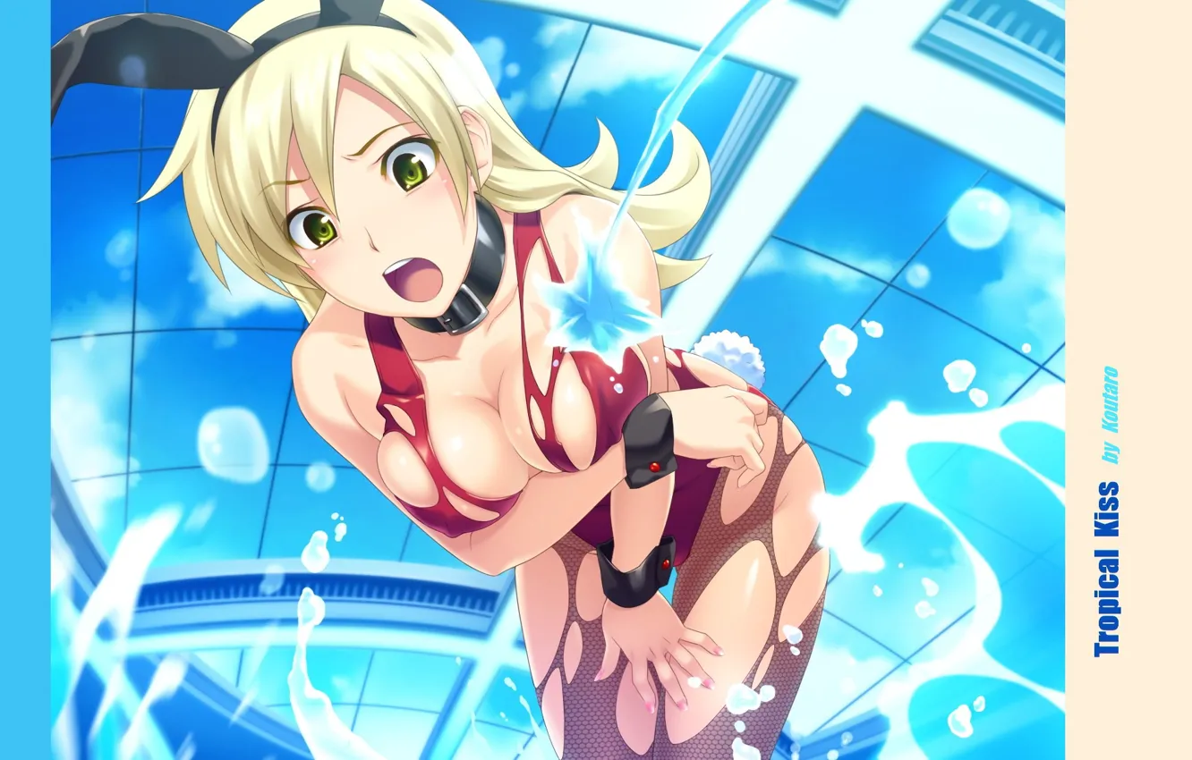 Photo wallpaper the dome, surprise, torn clothes, tropical kiss, water splashes, visual novel, Bunny Playboy, chalker