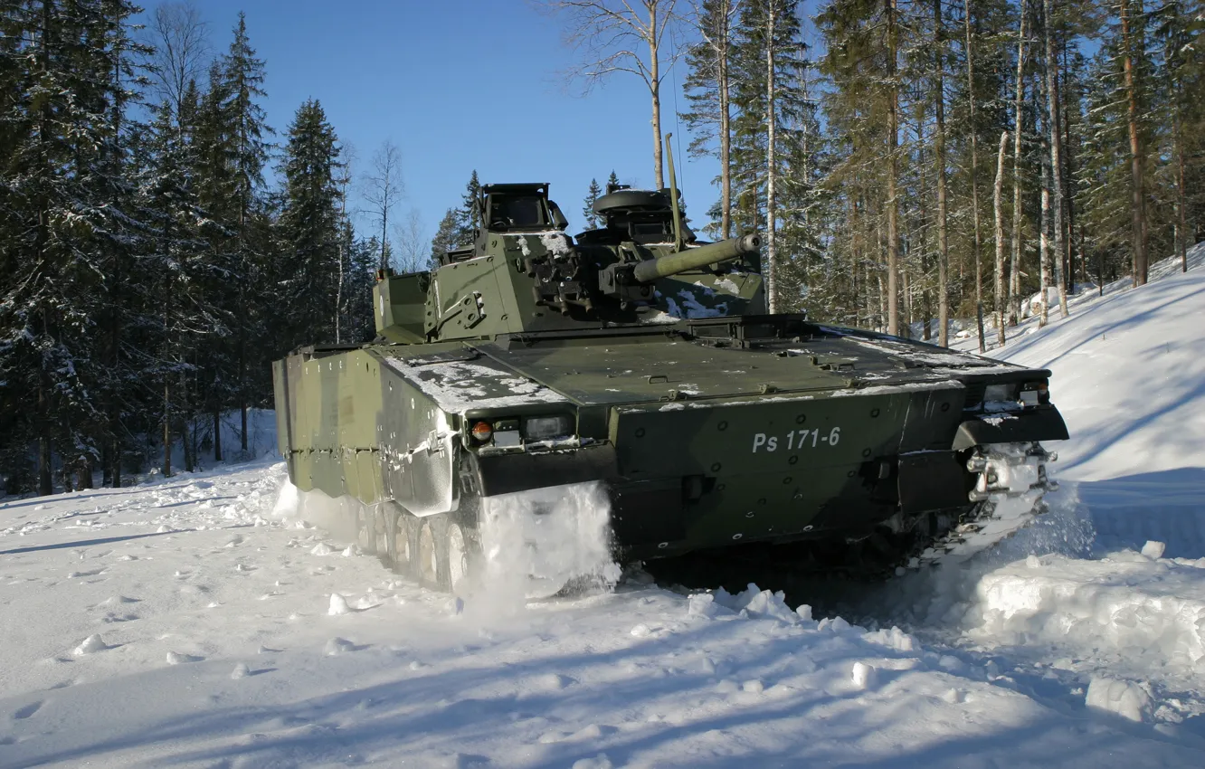 Photo wallpaper machine, forest, snow, combat, infantry, CV-9030