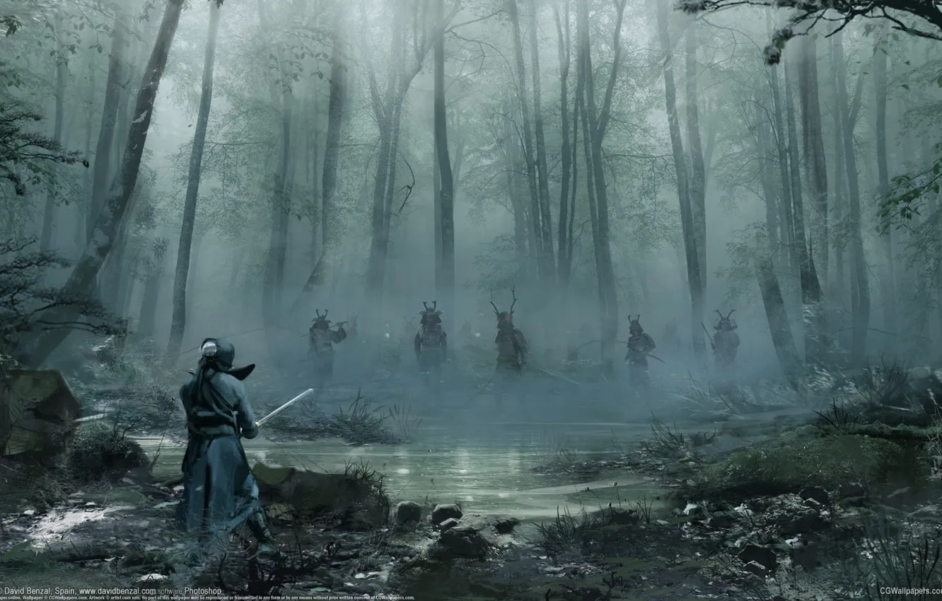 Photo wallpaper battle, art, the fight, samurai, david benzal, samurai battle