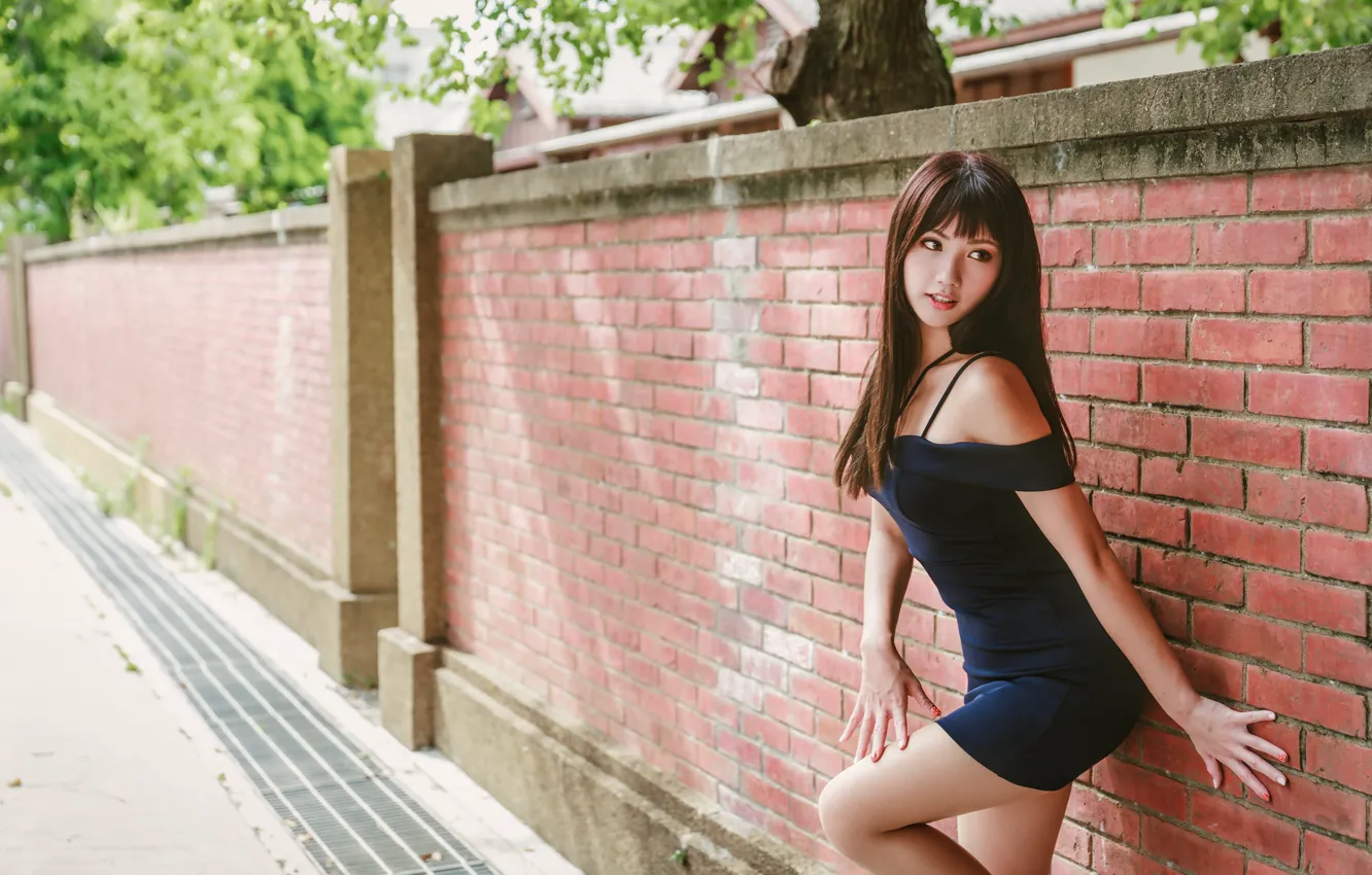 Photo wallpaper girl, face, dress, brunette
