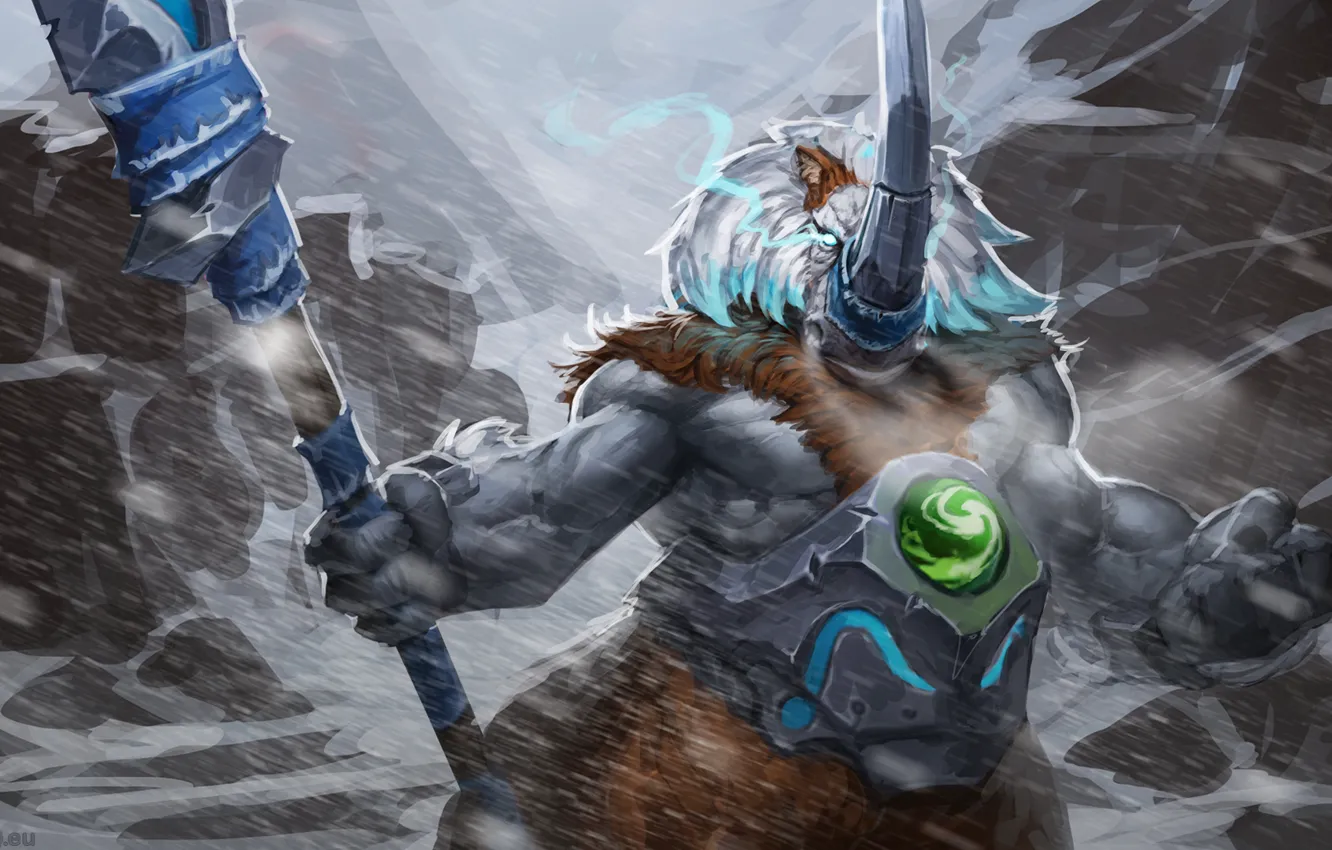 Photo wallpaper art, horns, spear, beast, dota 2, Magnus, Snow storm