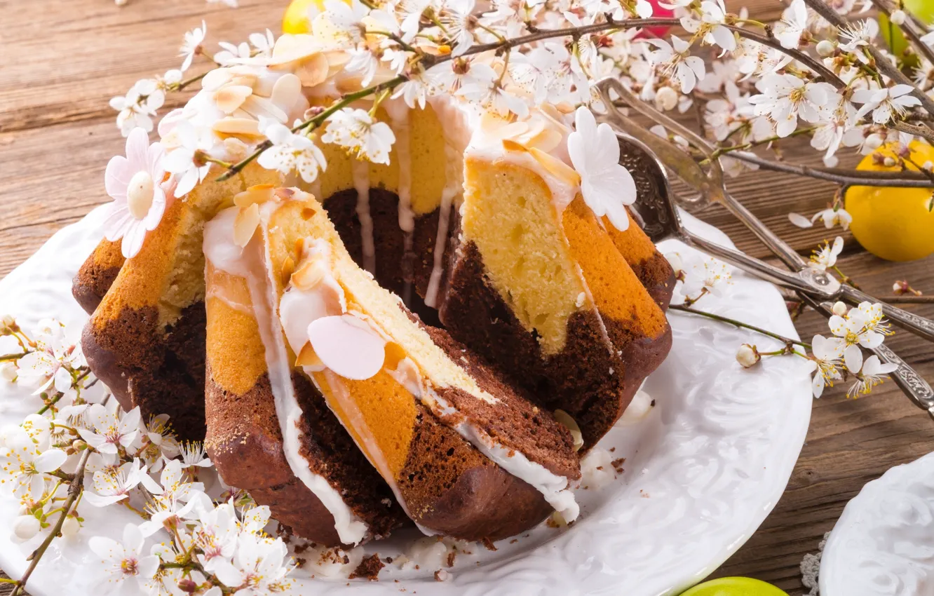 Photo wallpaper flowers, sprig, food, cakes, cupcakes