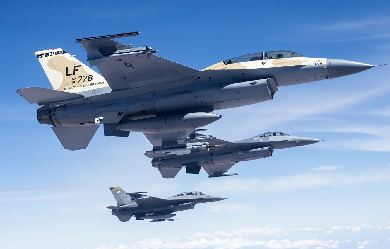 Photo wallpaper UNITED STATES AIR FORCE, General Dynamics F-16 Fighting Falcon, the fourth generation fighter, American multifunctional …