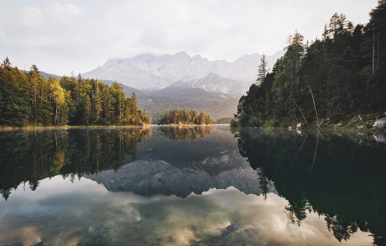 Photo wallpaper autumn, forest, reflection, mountains, lake
