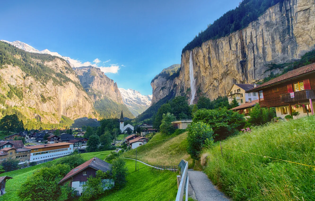Photo wallpaper mountains, home, Switzerland, Lauterbrunnen