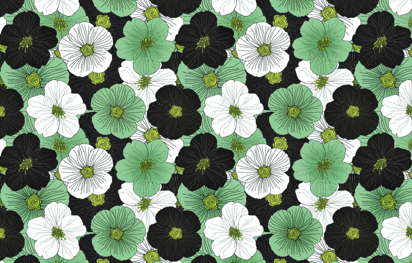 Photo wallpaper flowers, green, background, vintage