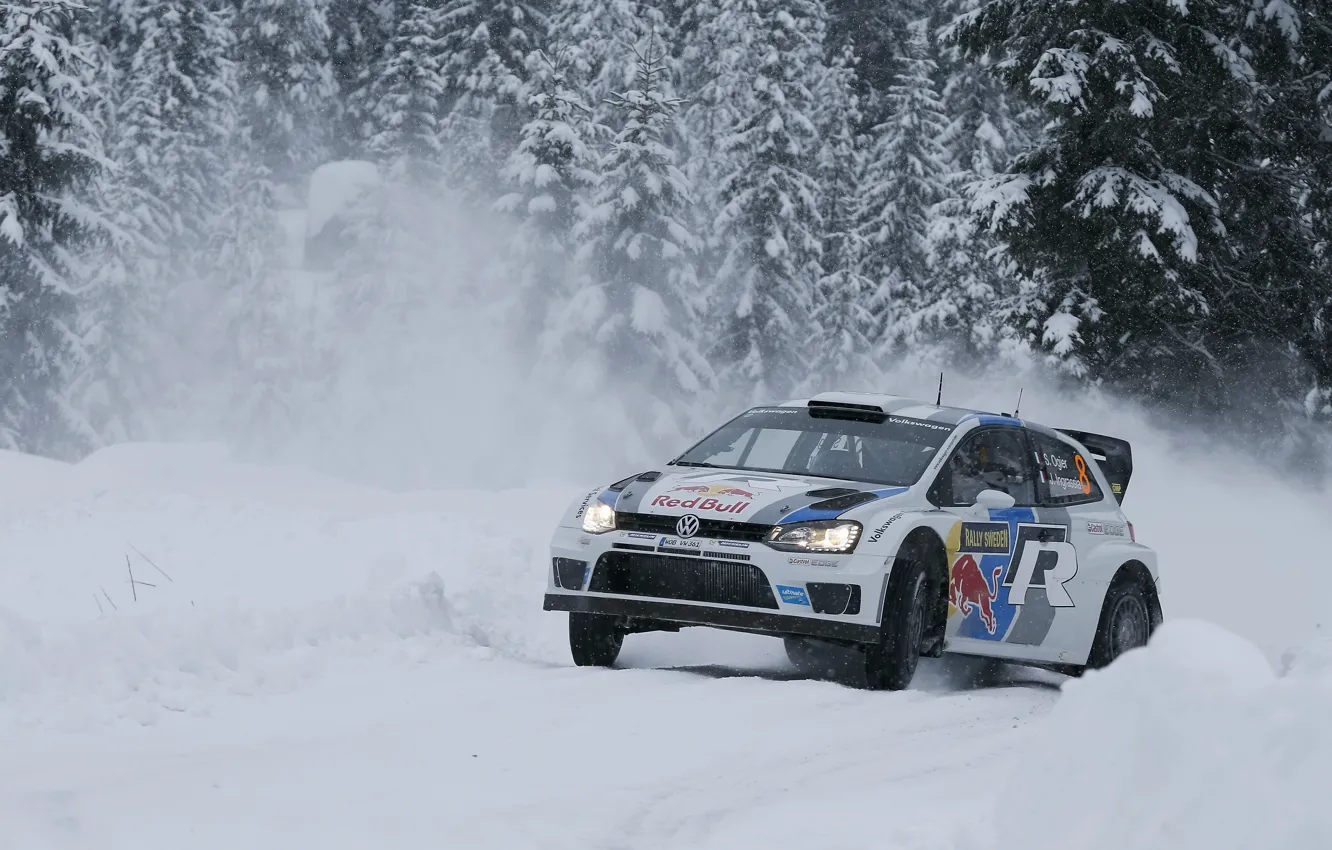 Photo wallpaper Winter, Snow, Forest, Volkswagen, Skid, WRC, Rally, Rally
