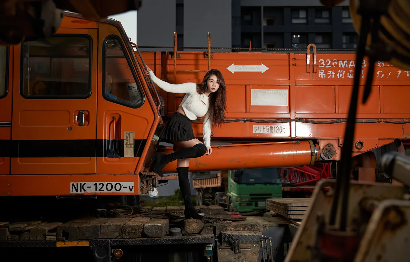 Photo wallpaper long hair, model, women, asian, skirt