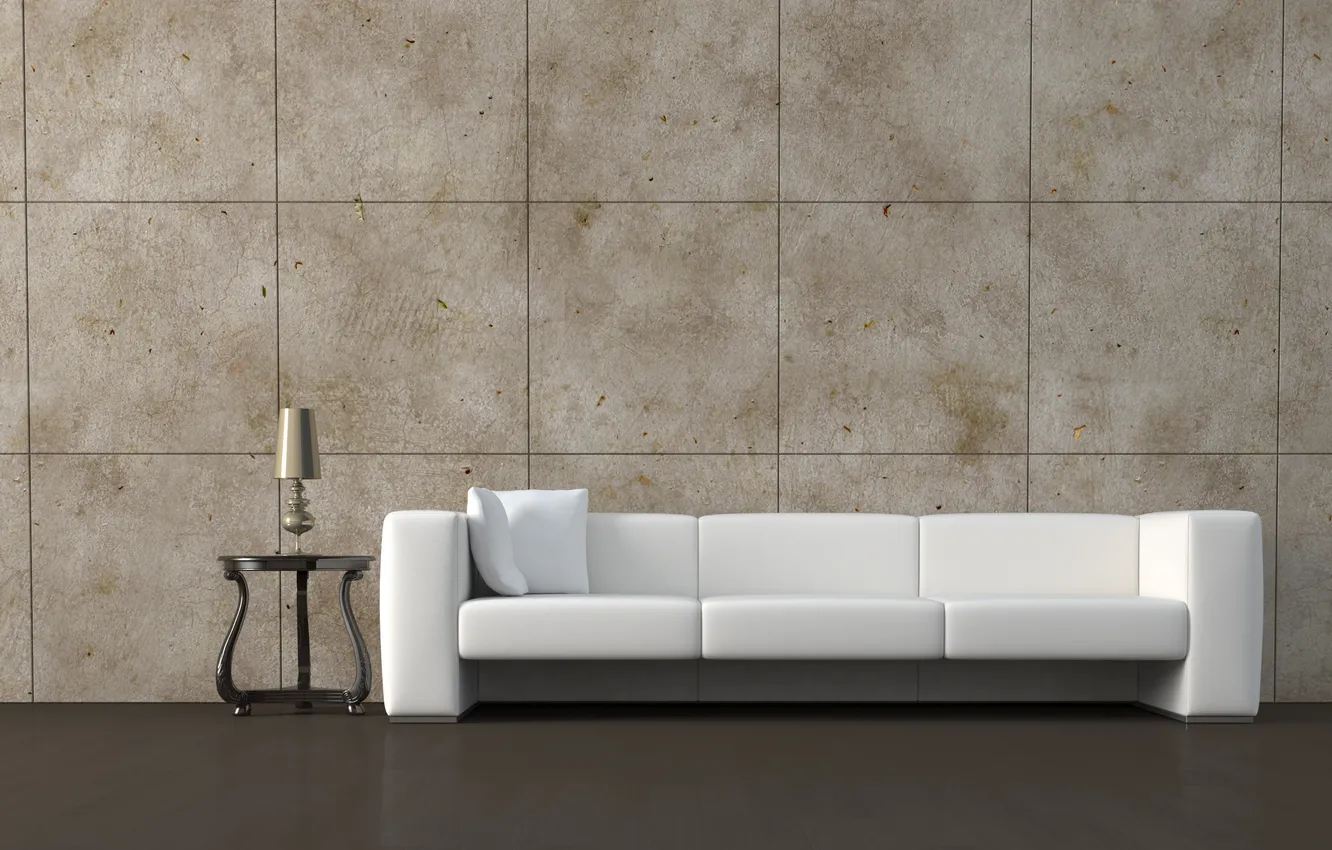 Photo wallpaper sofa, pillow, table, night light