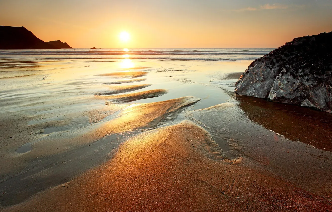 Photo wallpaper sea, beach, the sun, gold