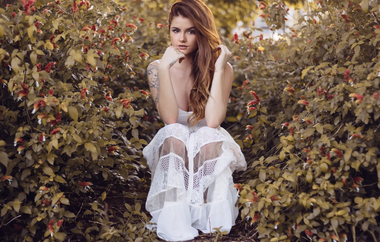 Photo wallpaper girl, pose, piercing, sitting, Camila Senna