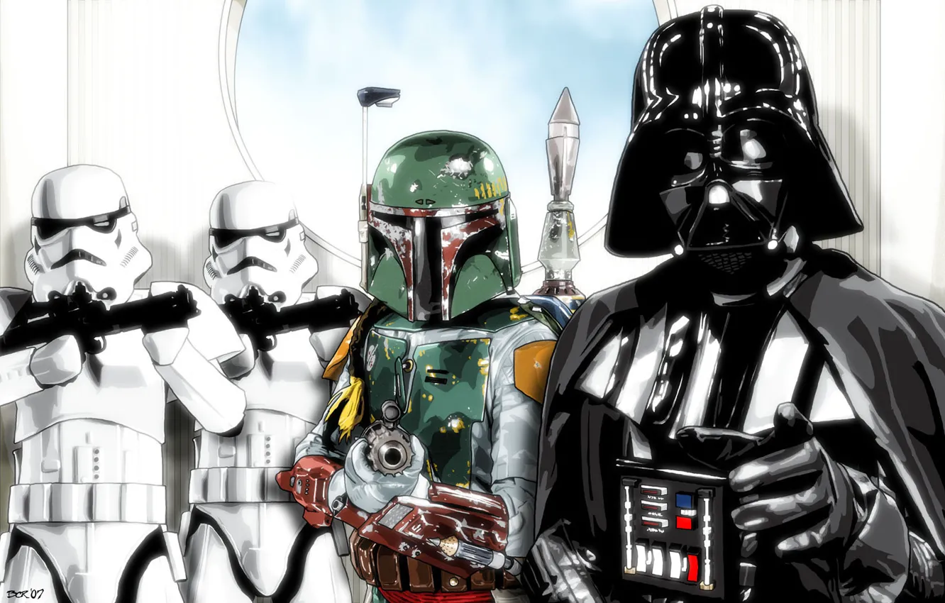 Photo wallpaper star wars, Darth Vader, clones, Jango FET
