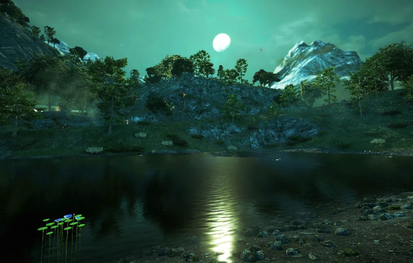 Photo wallpaper trees, landscape, mountains, the moon, picture, Far Cry 4