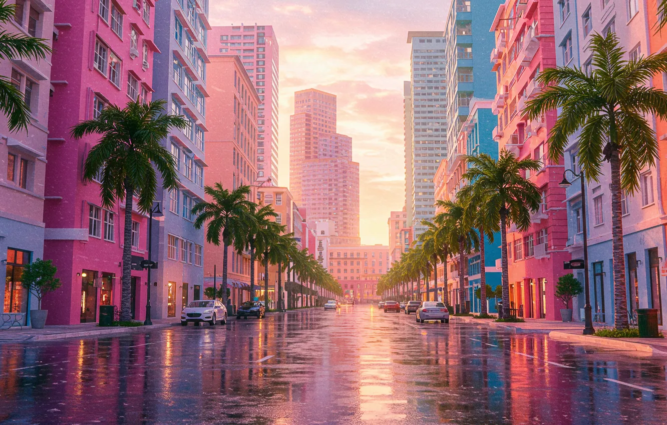 Photo wallpaper reflection, city, the city, rain, Wallpaper, street, home, art