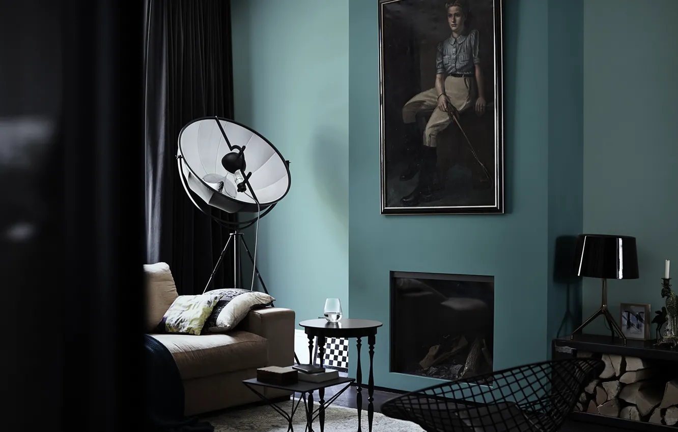 Photo wallpaper design, style, interior, picture, fireplace, sofa, living room