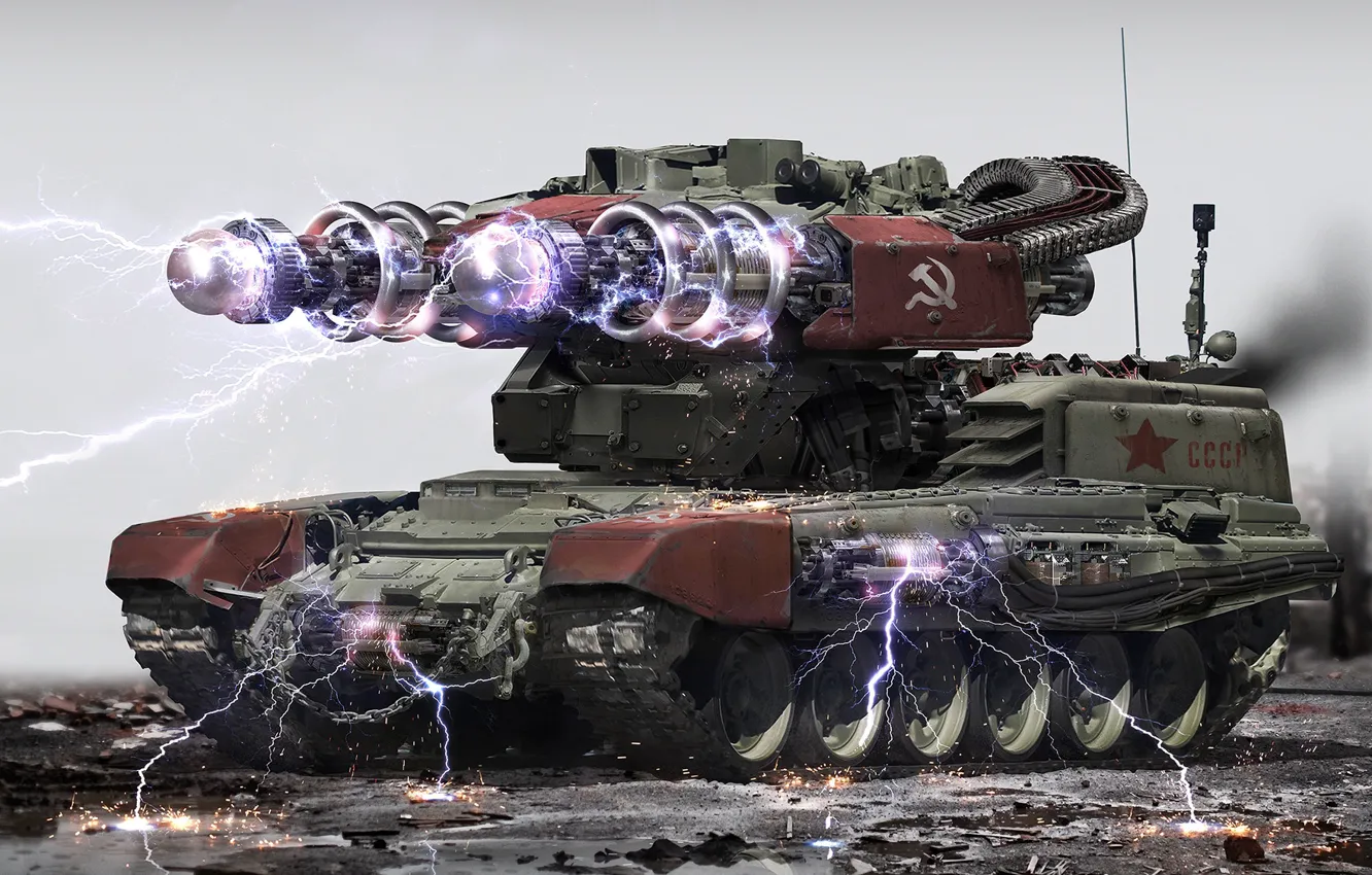 Photo wallpaper red alert, USSR, red alert 3, artwork, drawing, tank, video games, Johnson Ting