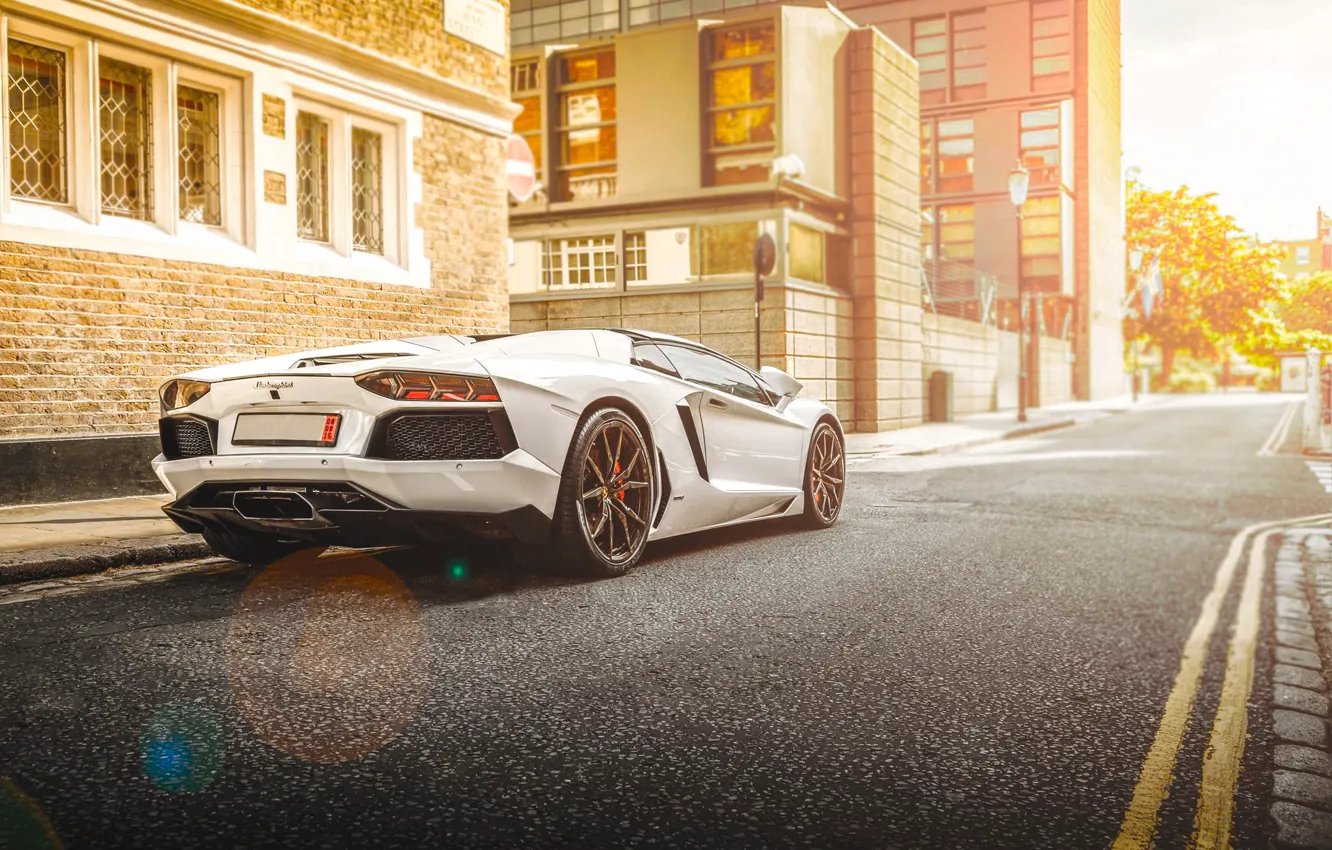 Photo wallpaper Lamborghini, City, White, Street, LP700-4, Aventador, Road, Supercar