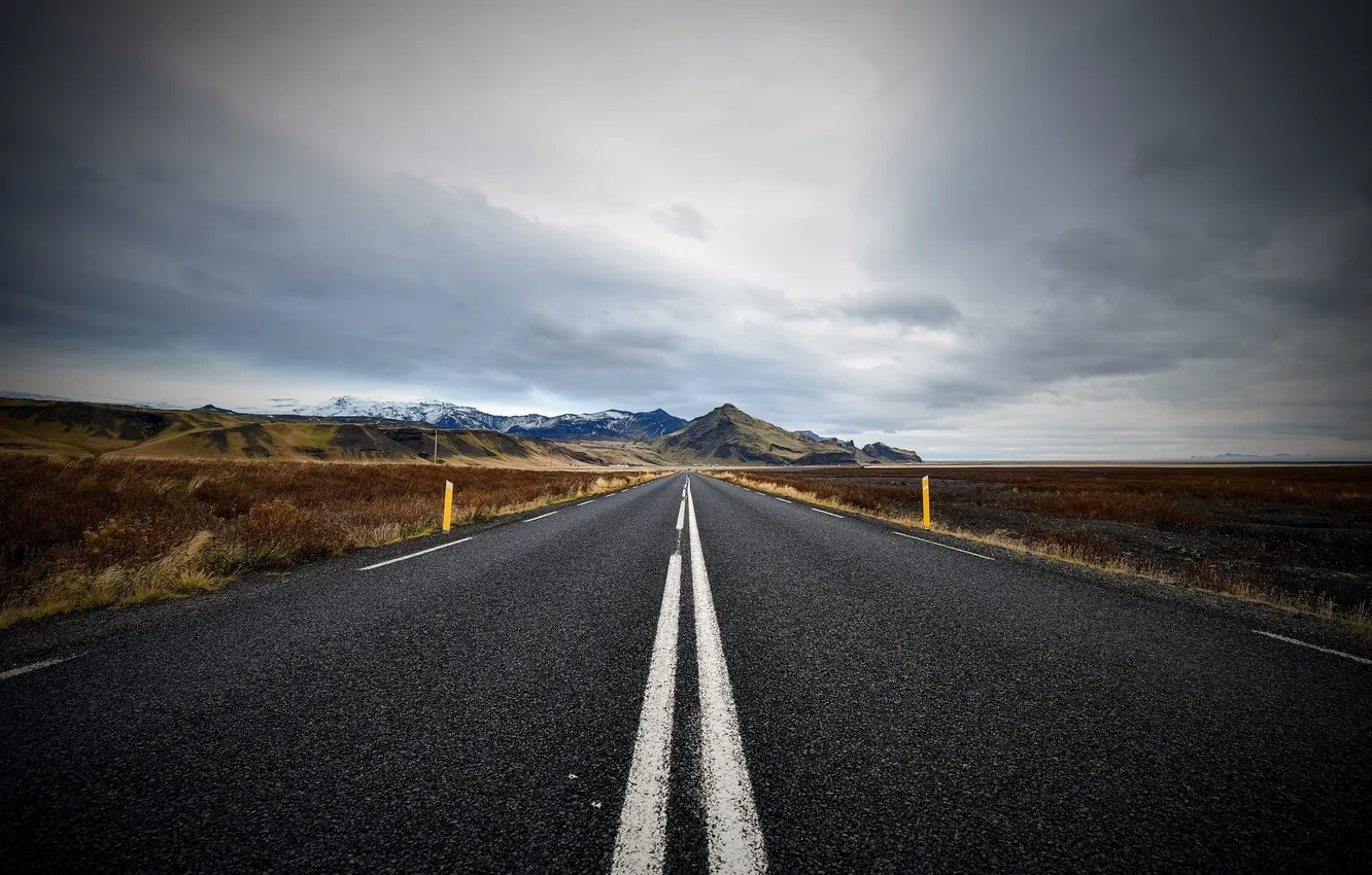 Photo wallpaper road, the sky, clouds, landscape, mountains, nature, desert, track