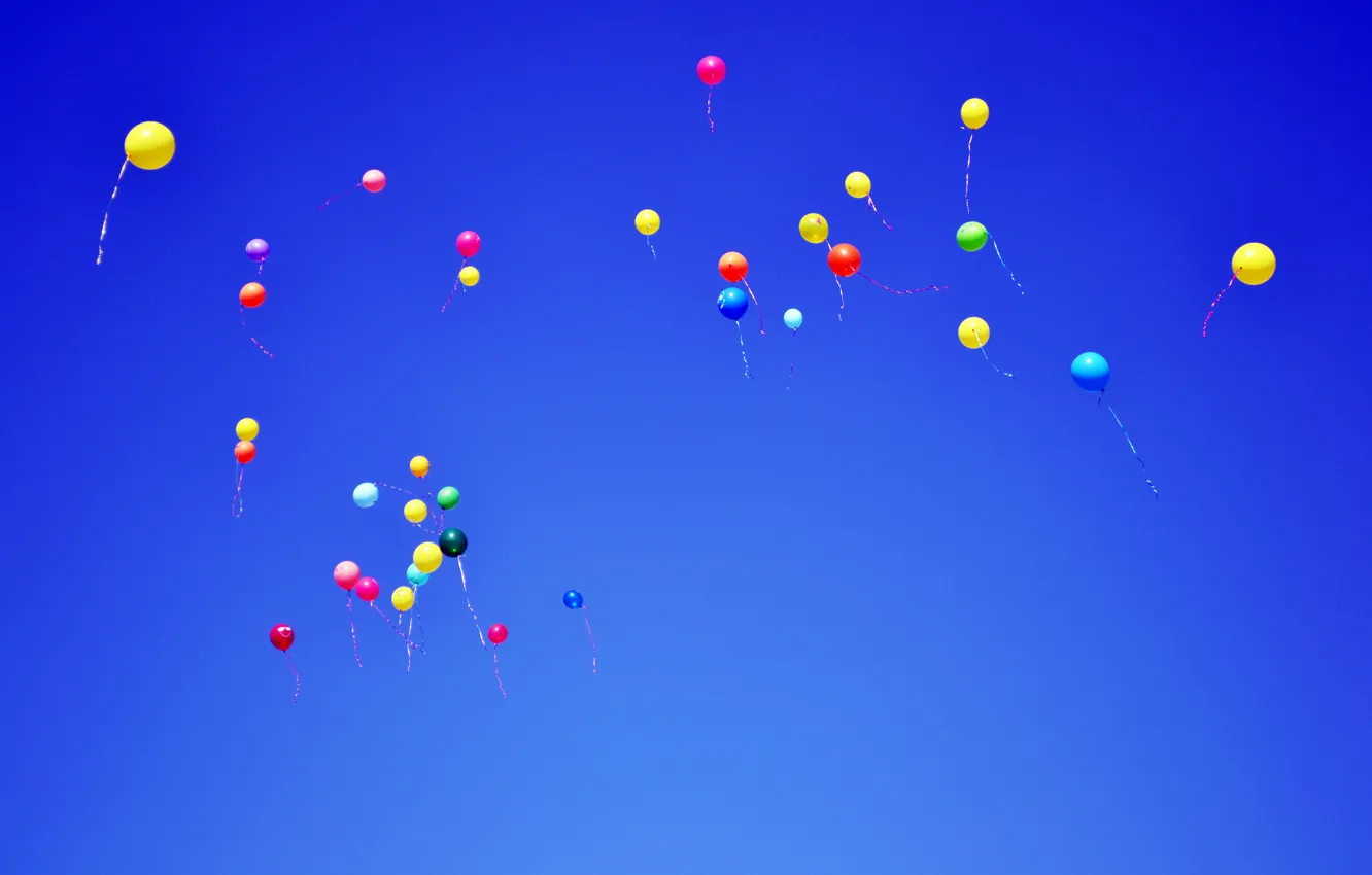 Photo wallpaper the sky, blue, balloons, balls, Flies