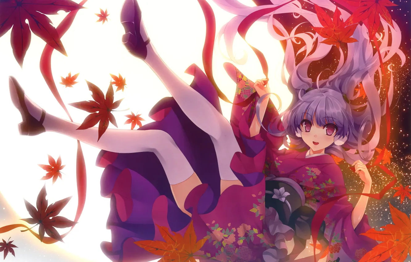 Photo wallpaper the sky, leaves, girl, stars, the moon, anime, art, tape