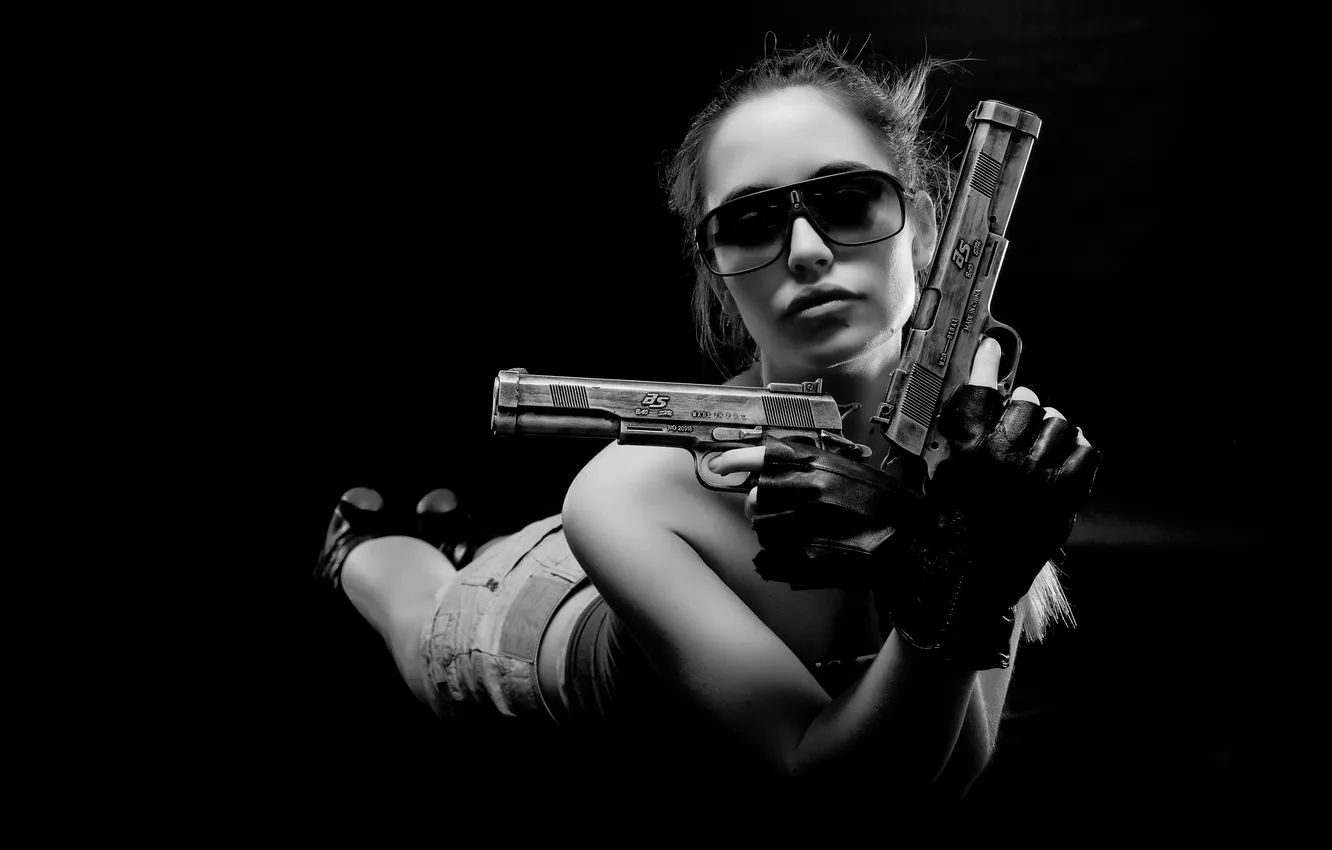 Photo wallpaper woman, Guns, pose, sunglasses