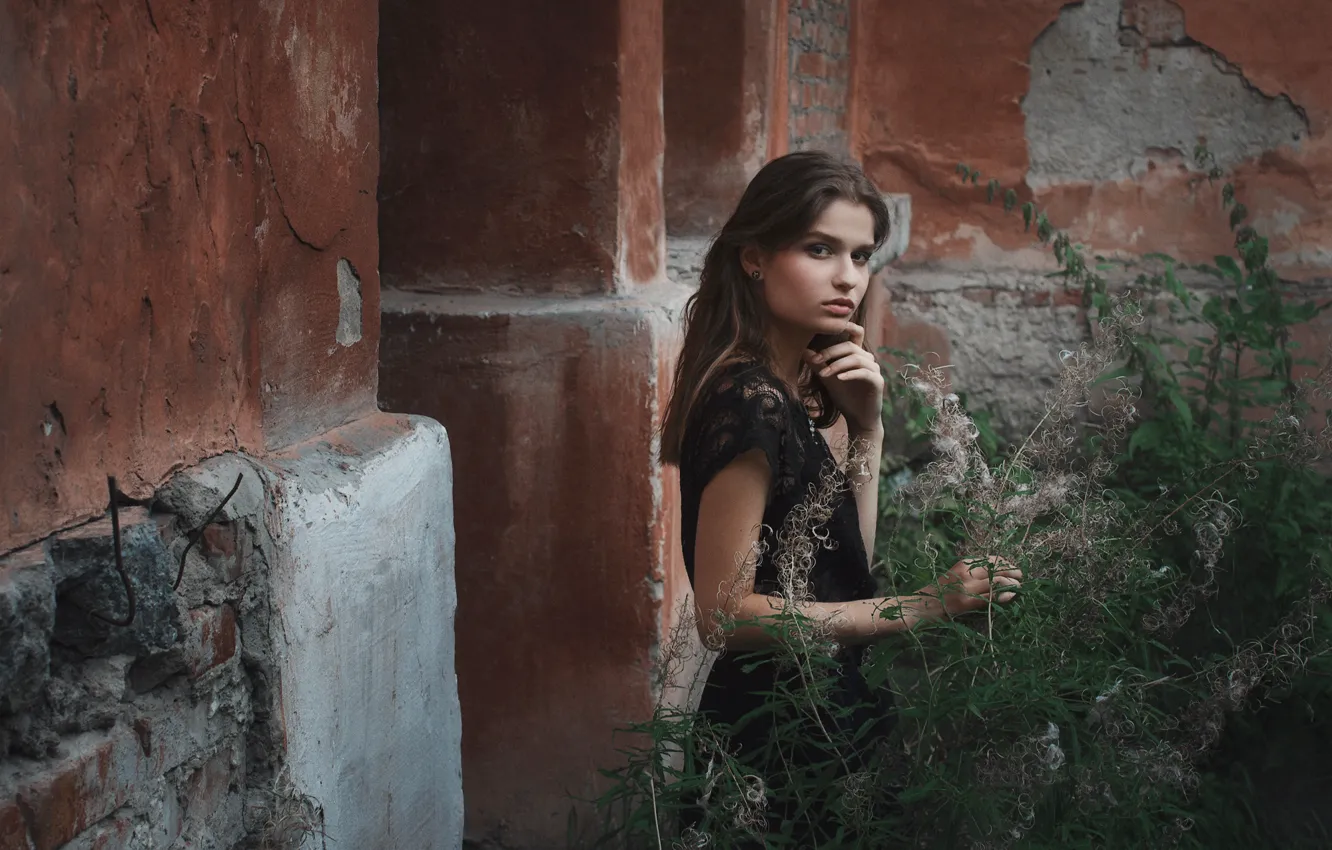 Photo wallpaper look, girl, reverie, wall, mood, sweetheart, black, model