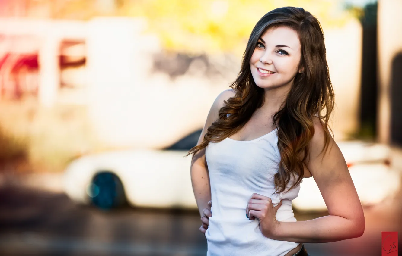 Photo wallpaper girl, smile, brunette, Jennifer B