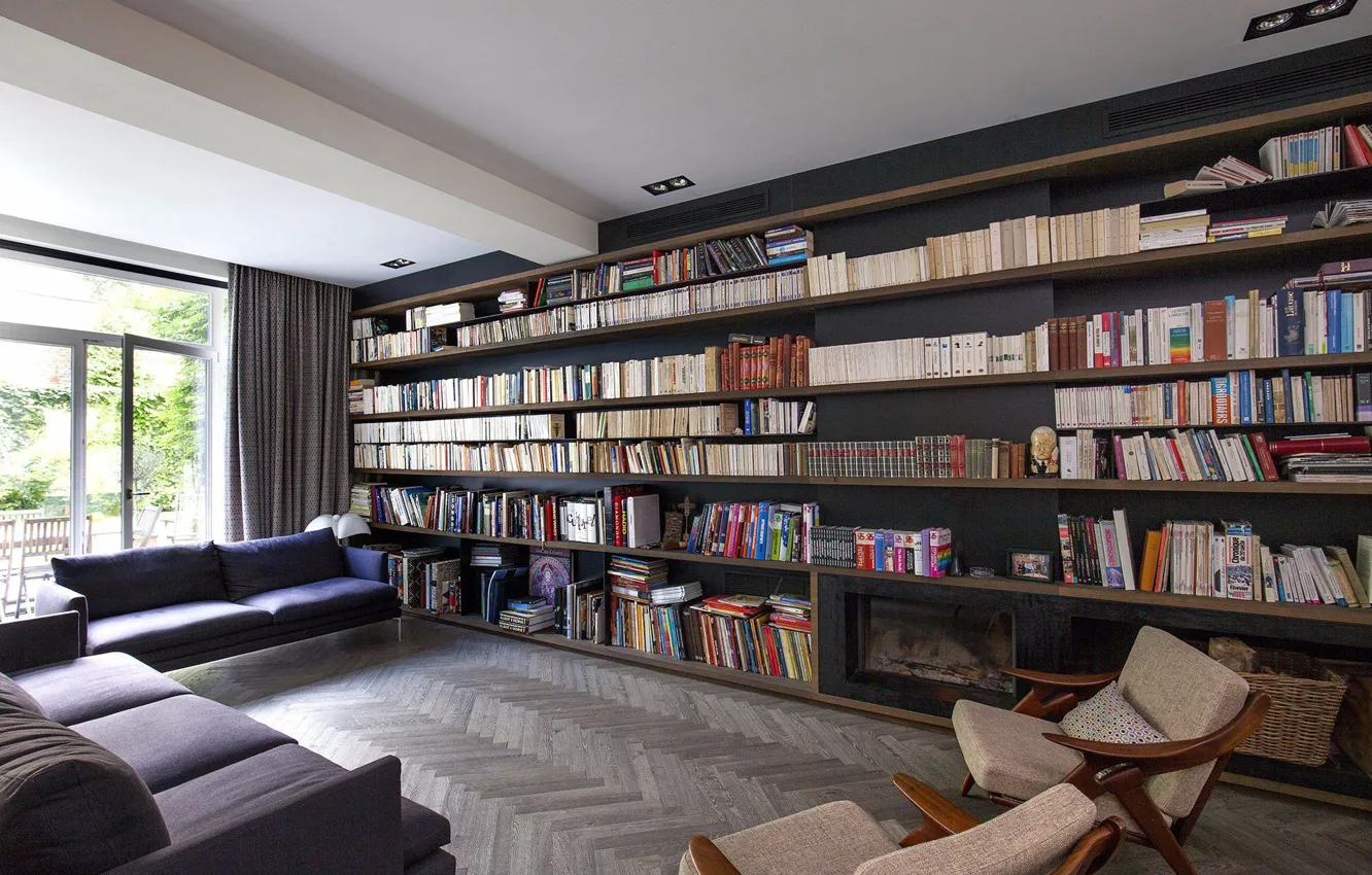 Photo wallpaper room, Villa, interior, library, living room