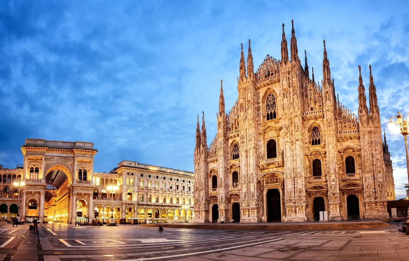 Photo wallpaper night, the city, castle, Italy, Milan