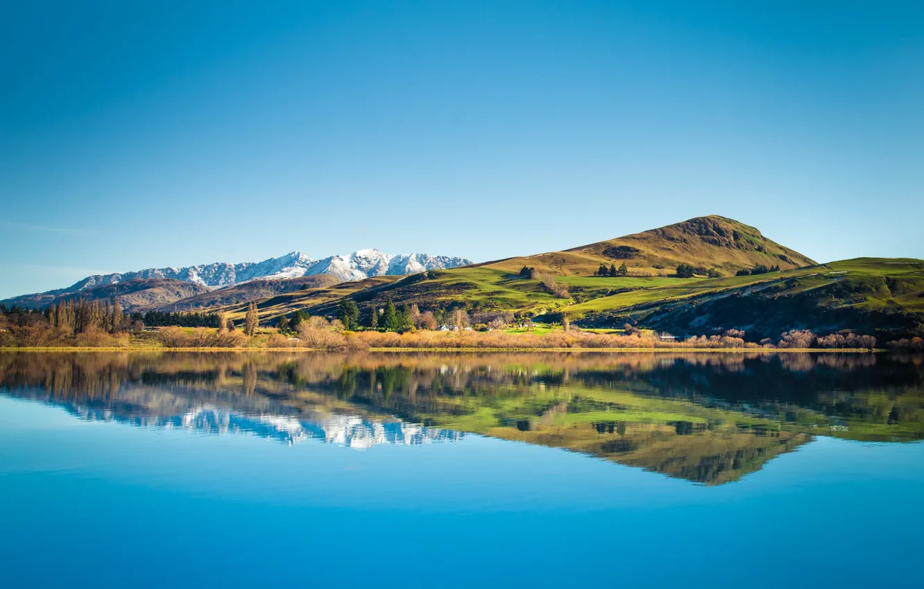 Photo wallpaper the sky, mountains, lake, reflection, New Zealand