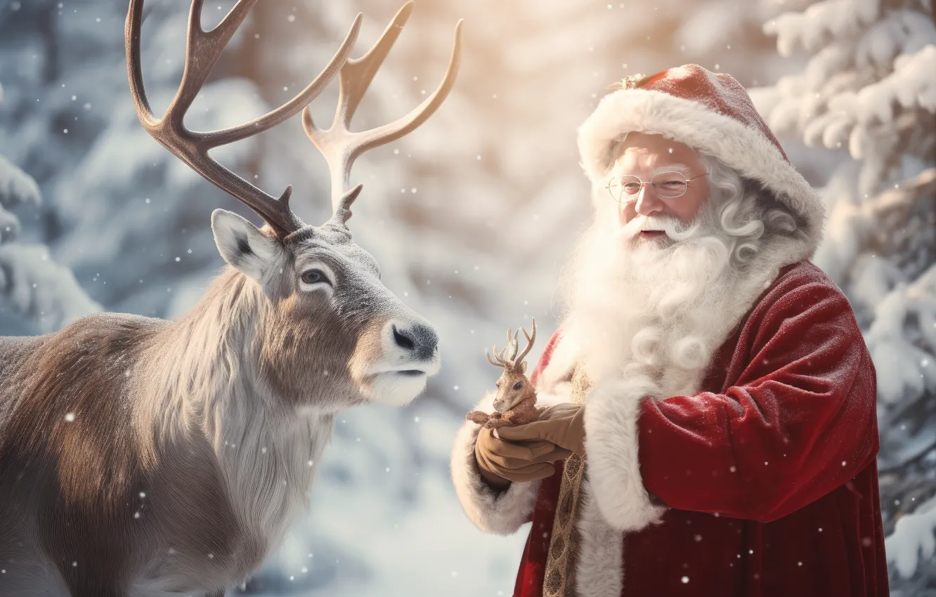 Photo wallpaper winter, forest, light, snow, nature, gift, toy, tree