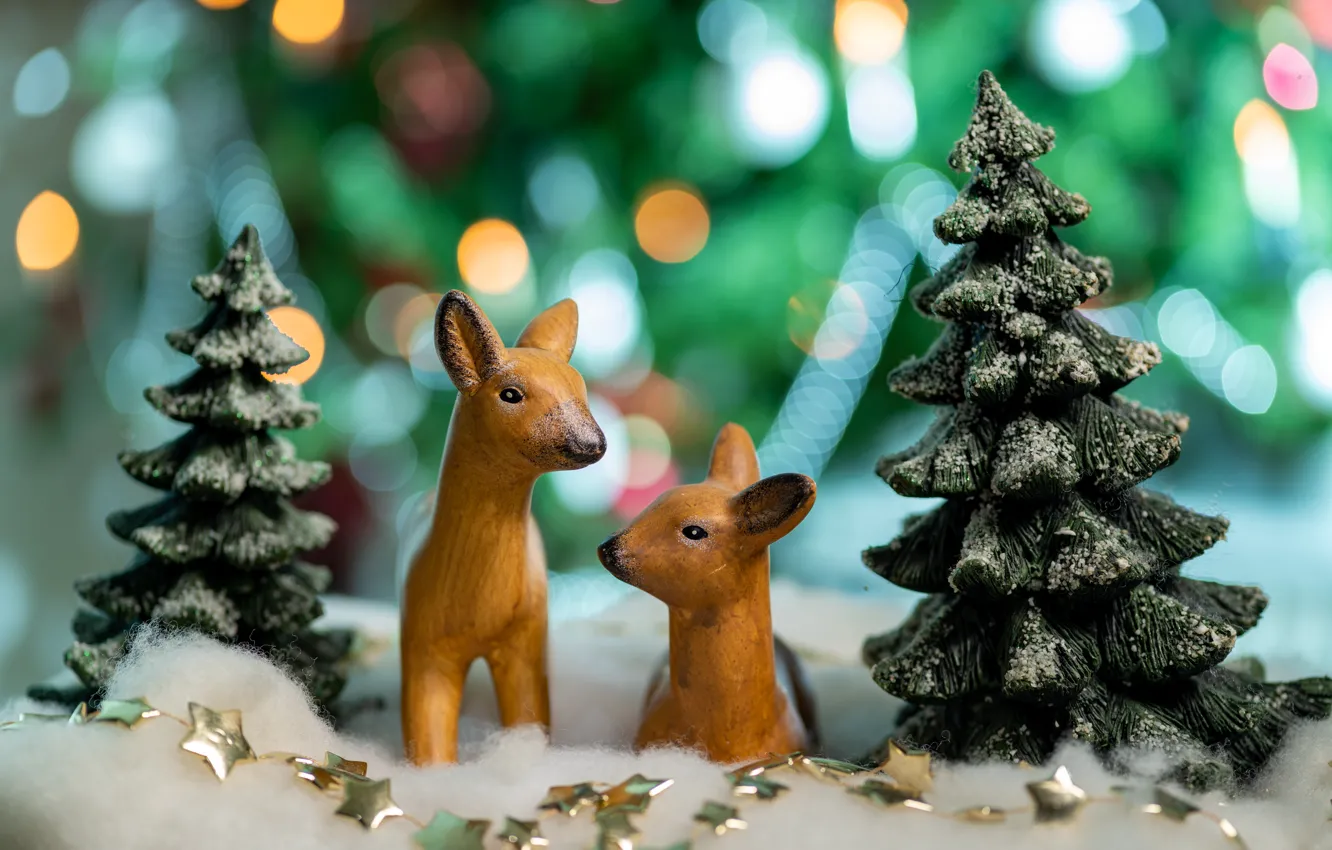 Photo wallpaper winter, snow, lights, glare, retro, holiday, toy, new year