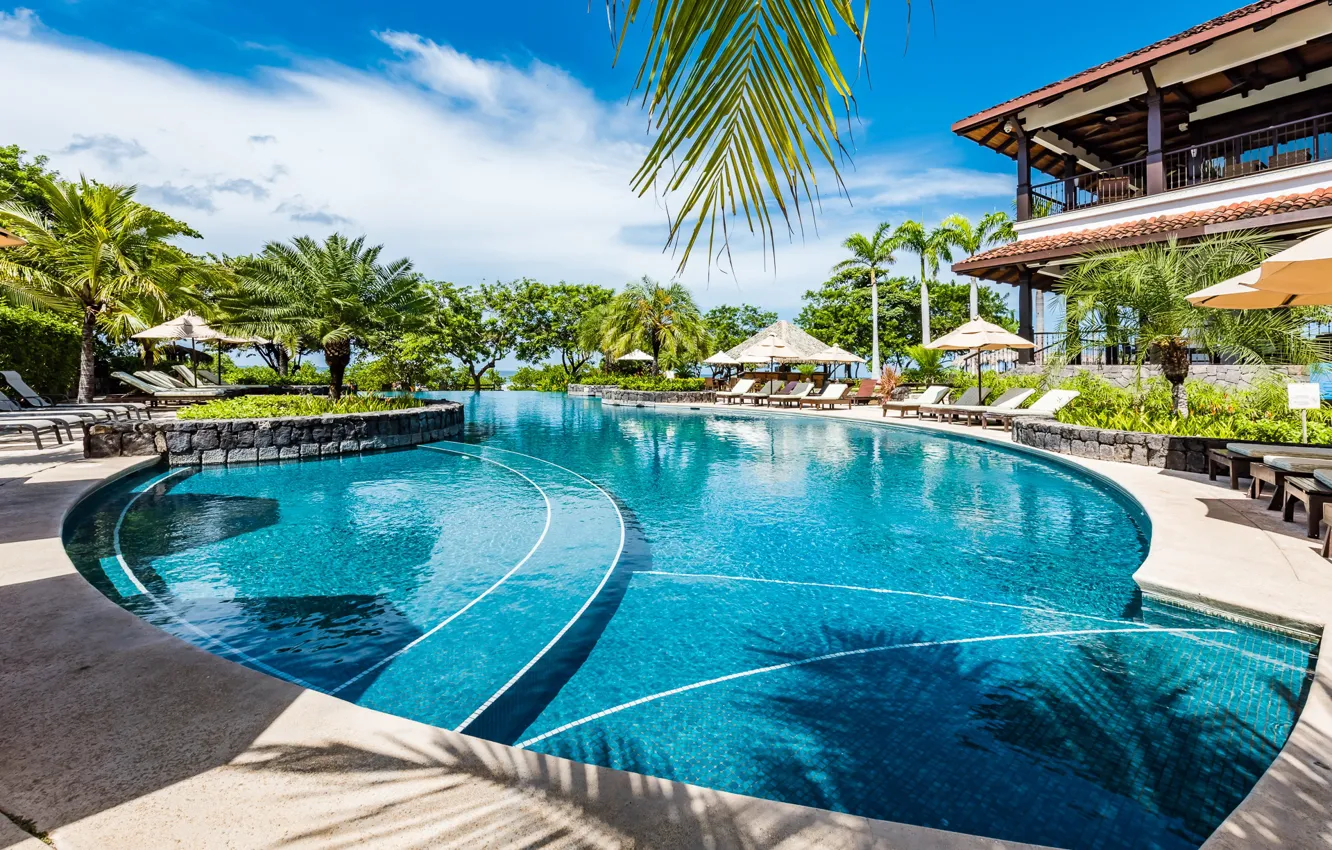 Photo wallpaper palm trees, Villa, pool, resort, Hacienda Pinilla