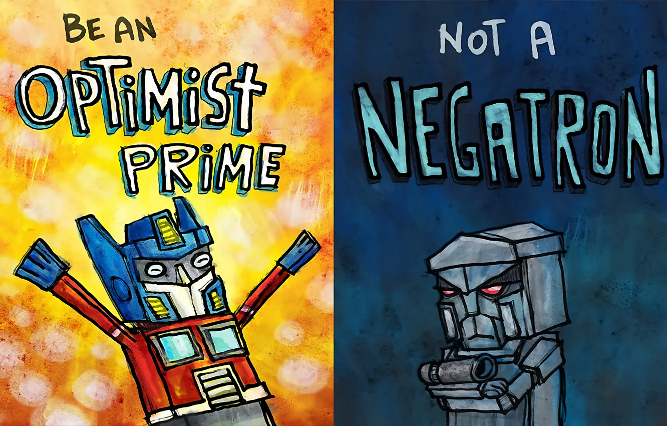 Photo wallpaper figure, humor, transformers, Megatron, Optimus Prime, optimist, a pessimist