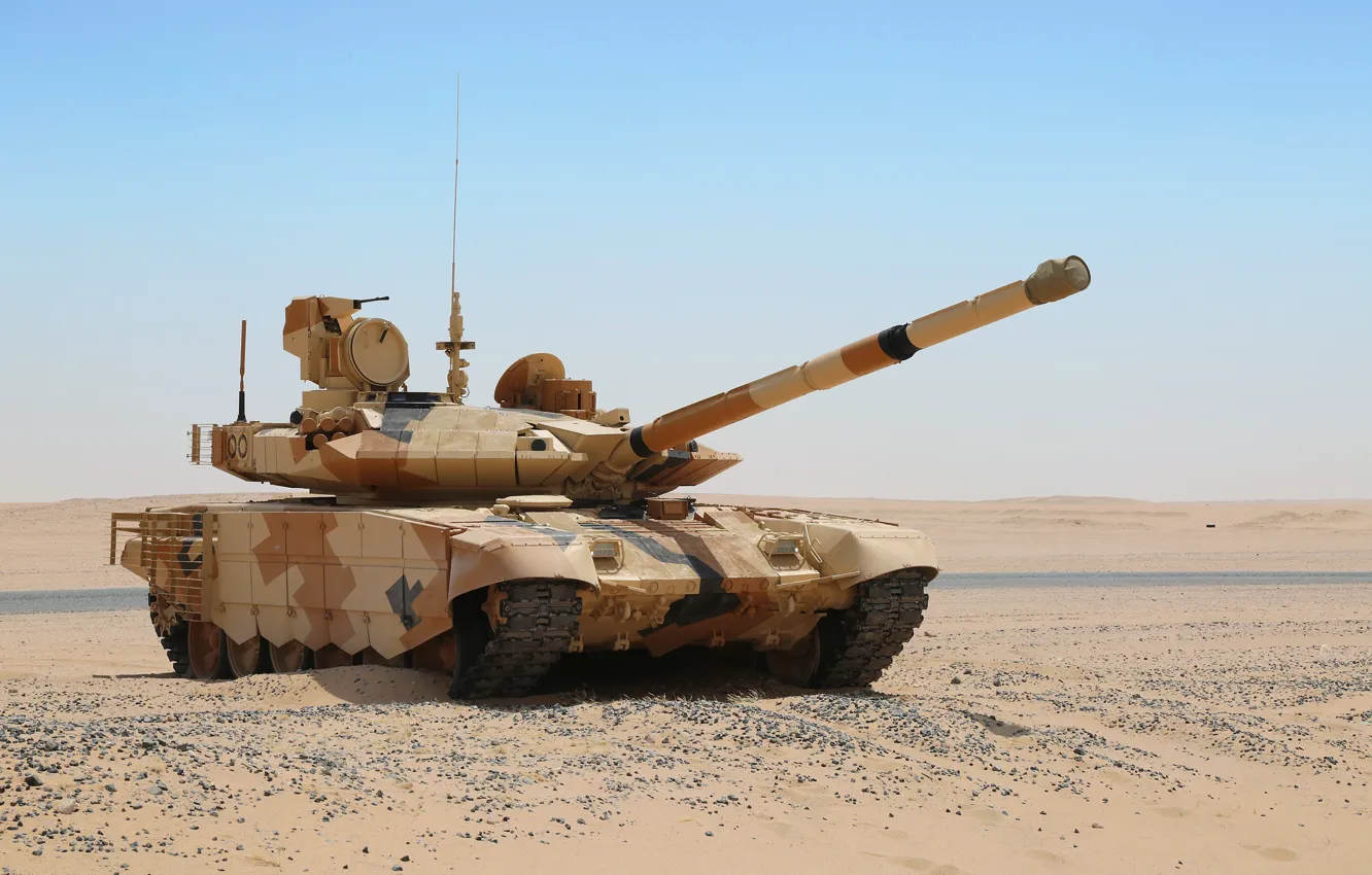 Photo wallpaper sand, desert, T-90MS, tank of the Russian Federation