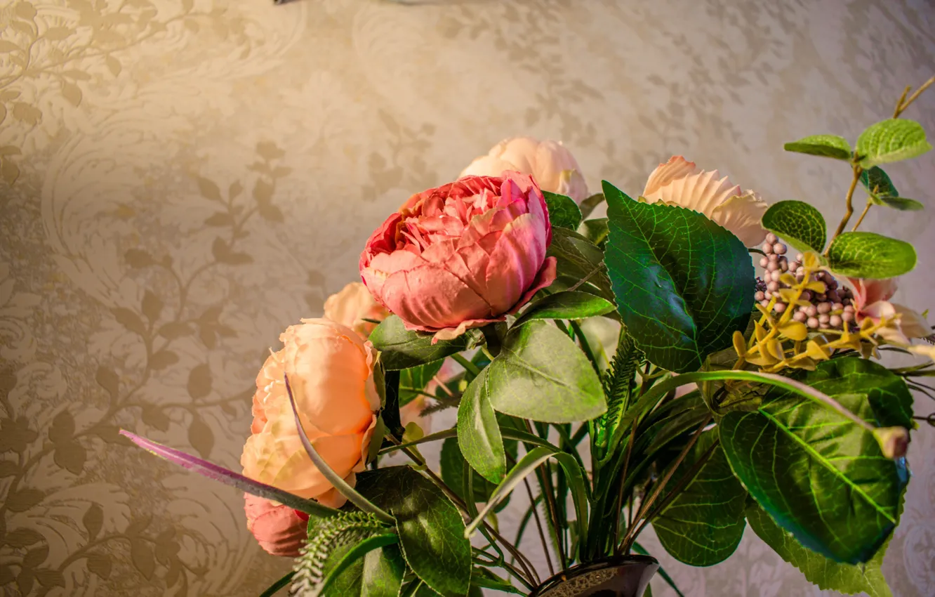 Photo wallpaper flowers, roses, bouquet