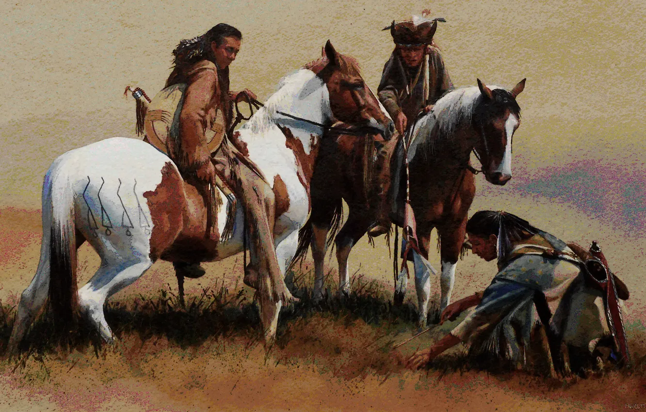 Photo wallpaper picture, painting, painting, John Fawcett, Signs in the Grass